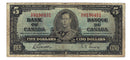 1937 Canada $5 Banknote Gordon-Towers D/C BC-23b Fine