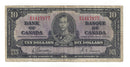 1937 Canada $10 Banknote Gordon-Towers, D/D, BC-24b (F/VF)