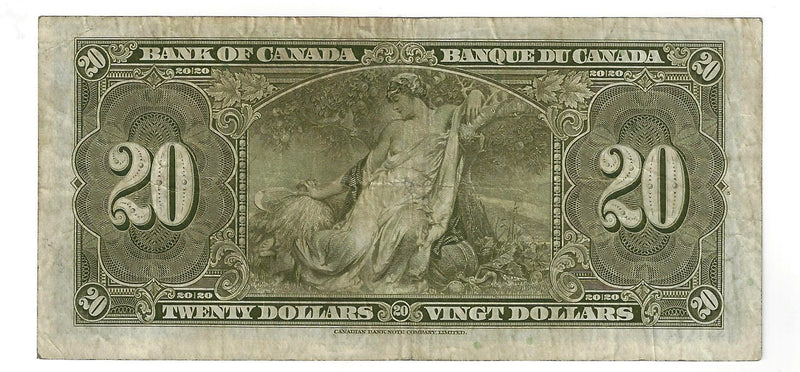 1937 $20 Bank of Canada Note Gordon-Towers Prefix DE BC-25b (Fine)