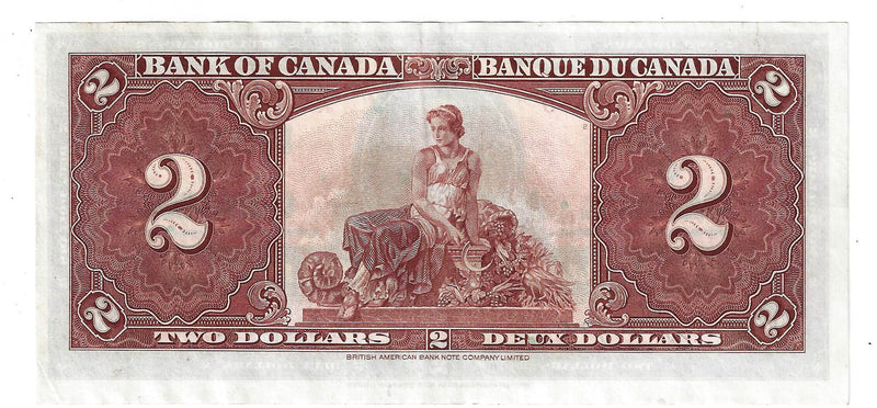 1937 Canada $2 Banknote Coyne-Towers, D/R, BC-22c (EF)
