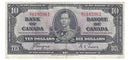 1937 $10 Bank of Canada Note Coyne-Towers,D/T, BC-24c (VF)