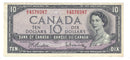 1954 Canada $10 Banknote Beattie-Rasminsky, D/V, BC-40b (VF)