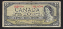 1954 $20 Bank of Canada Note Beattie-Rasmintsky D/W0120509 Prefix BC-41b (Circ.)