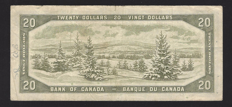 1954 $20 Bank of Canada Note Beattie-Rasmintsky D/W2250036 Prefix BC-41b (Circ.)