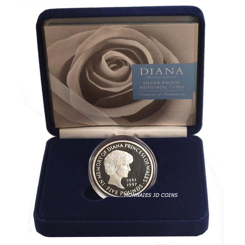 1999 Great Britain Princess Diana Memoria Silver Coin $5 Proof Pounds