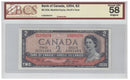 1954 Canada $2 Banknote Beattie-Coyne,Devil's Face E/B, BC-30b BCS Certified Almost UNC 58