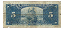 1937 Canada $5 Banknote Gordon-Towers E/C BC-23b Fine