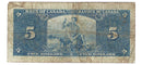 1937 Canada $5 Banknote Gordon-Towers E/C BC-23b Fine