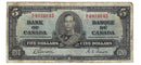 1937 Canada $5 Banknote Gordon-Towers E/C BC-23b Fine