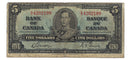 1937 Canada $5 Banknote Gordon-Towers E/C BC-23b Very Good
