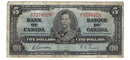 1937 Canada $5 Banknote Gordon-Towers E/C BC-23b Fine