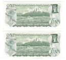 1973 Canada 2 Sequential $1 Banknote Crow-Bouey, ECB, BC-46b (UNC)