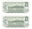 1973 Canada 2 Sequential $1 Banknote Crow-Bouey, ECR, BC-46b (UNC)