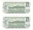 1973 Canada 2 Sequential $1 Banknote Crow-Bouey, ECU, BC-46b (G/UNC)