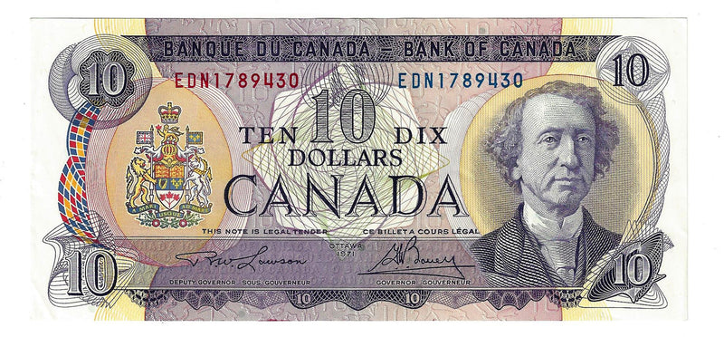 1971 Canada $10 Banknote  Lawson-Bouey ,EDN, BC-49c-i  (EF)