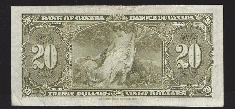 1937 $20 Bank of Canada Note Gordon-Towers Prefix E/E3704506 BC-25b (Fine)