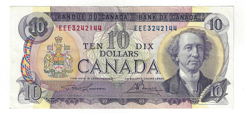 1971 Canada $10 Banknote  Lawson-Bouey ,EEE, BC-49c-i  (EF)