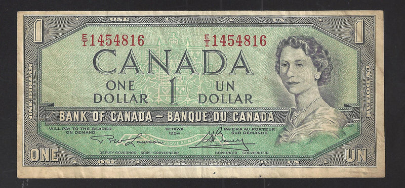 1954 $1 Bank of Canada Note Lawson-Bouey Prefix E/I1454816 BC-37d (F)