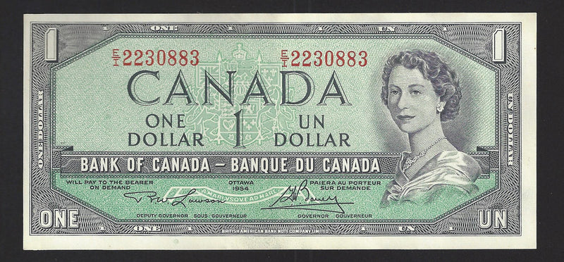 1954 $1 Bank of Canada Note Lawson-Bouey Prefix E/I2230883 BC-37d (Almoust UNC)