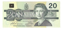 Without Serifs 1991 Canada $20 Banknote Thiessen-Crow, EIE, BC-58aA UNC