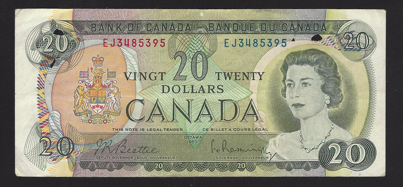 1969 $20 Bank of Canada Note Beattie-Rasmintsky E/J3485395 Prefix BC-50a (Circulated)