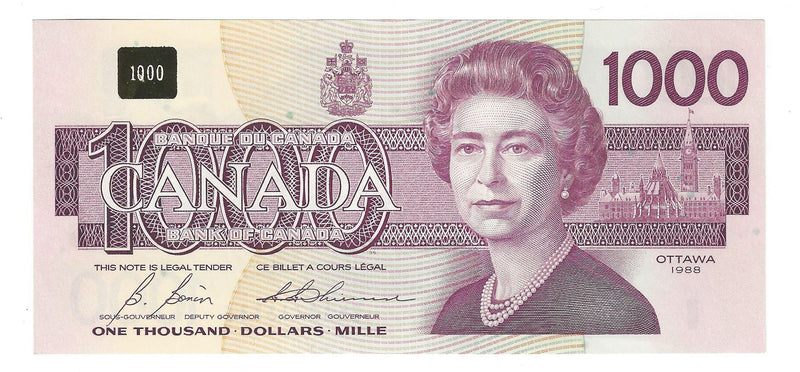 1988 Canada $1000 Banknote  Bonin-Thiessen ,EKA, BC-61b  (C/UNC)