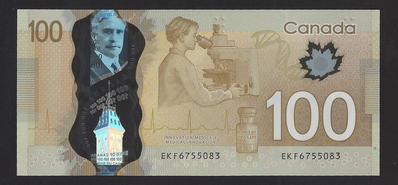 2011 $100 Bank Of Canada Note Macklem-Camey Prefix EKF6755083 BC-73a (Gem/Unc)
