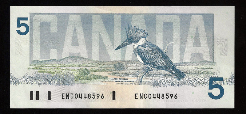 1986 $5 Bank Of Canada Note Crow-Bouey Yellow (B.P.N.)Prefix ENC0448596 BC-56a (Ch/Unc)