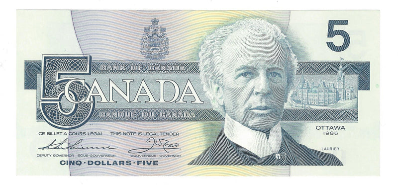 1986 Canada $5 Banknote Thiessen-Crow ,EPD, BC-56b  (C/UNC)