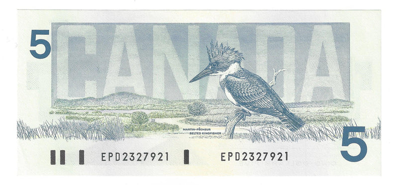 1986 Canada $5 Banknote Thiessen-Crow ,EPD, BC-56b  (C/UNC)