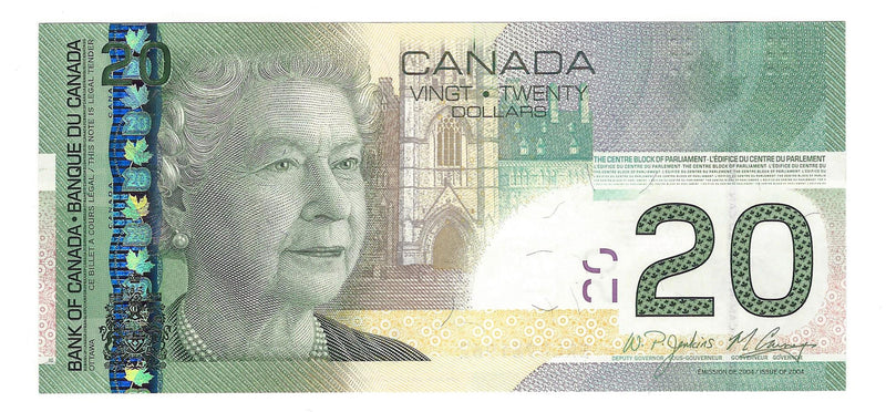 2008 Canada $20 Banknote Jenkins-Carney, ERL, BC-64b C/UNC