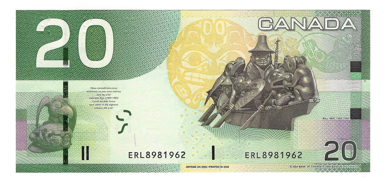 2008 Canada $20 Banknote Jenkins-Carney, ERL, BC-64b C/UNC