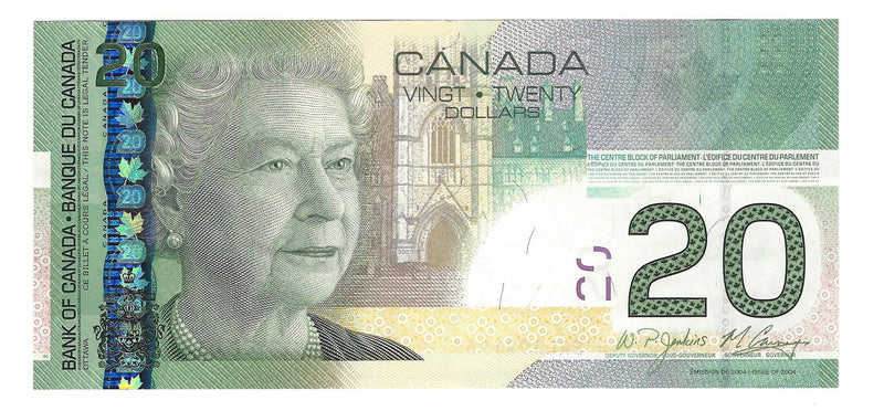 2008 Canada $20 Banknote Jenkins-Carney, ERL, BC-64b C/UNC