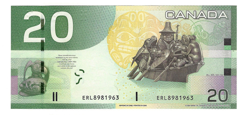 2008 Canada $20 Banknote Jenkins-Carney, ERL, BC-64b C/UNC