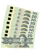 8 Sequential 1991 Canada $20 Banknote Thiessen-Crow, ESD, BC-58a C/UNC