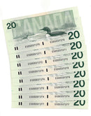 8 Sequential 1991 Canada $20 Banknote Thiessen-Crow, ESD, BC-58a C/UNC