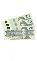 3 Sequential 1991 Canada $20 Banknote Thiessen-Crow, ESD, BC-58a C/UNC