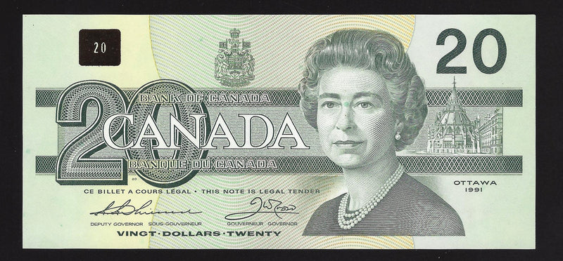 1991 $20 Bank of Canada Note Thiessen-Crow ESH0309401 BC-58a (Gem Unc)