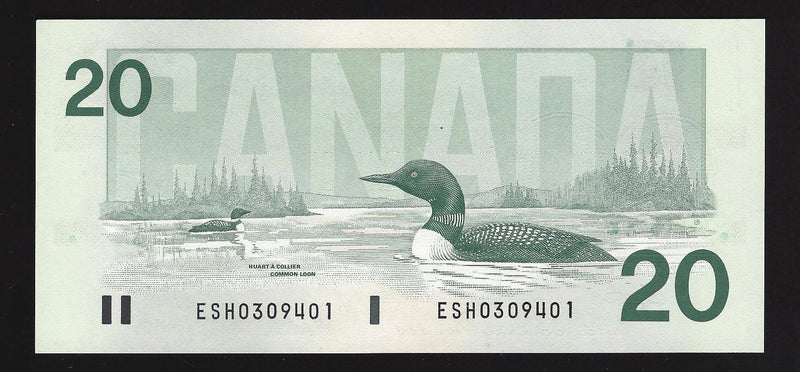 1991 $20 Bank of Canada Note Thiessen-Crow ESH0309401 BC-58a (Gem Unc)