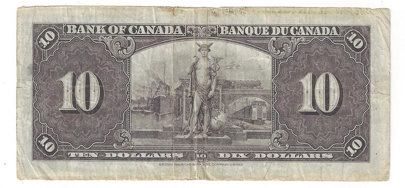 1937 $10 Bank of Canada Note Coyne-Towers Prefix E/T2843688 BC-24c (VG)