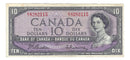 1954 Canada $10 Banknote Beattie-Rasminsky, E/T, BC-40b (VF)
