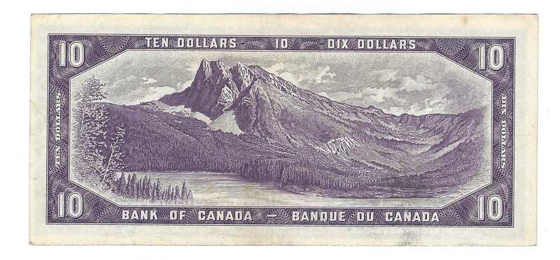 1954 Canada $10 Banknote Beattie-Rasminsky, E/T, BC-40b (VF)