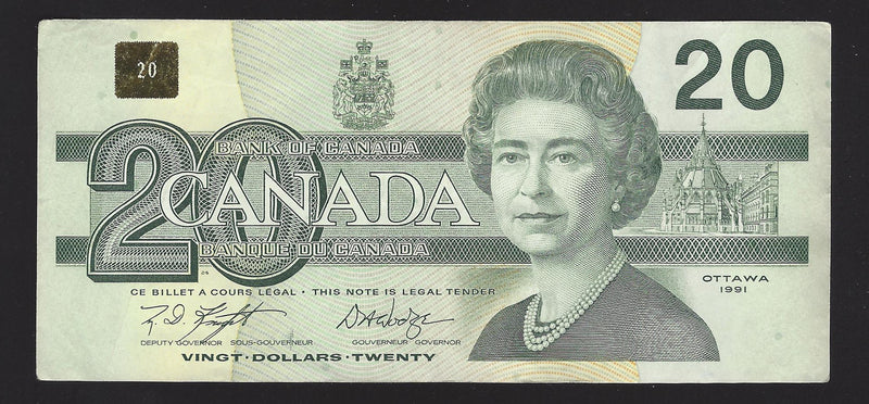 1991 $20 Bank of Canada Note Knight-Thiessen Prefix EWV8630885 BC-58d (Circ.)