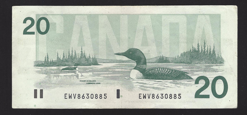 1991 $20 Bank of Canada Note Knight-Thiessen Prefix EWV8630885 BC-58d (Circ.)