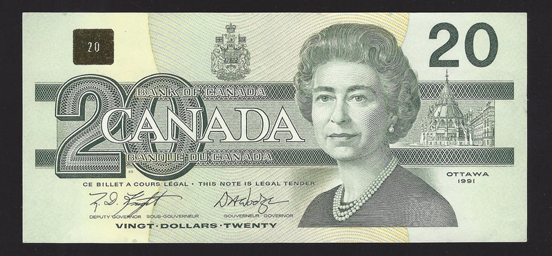 1991 $20 Bank of Canada Note Knight-Dodge Prefix EWZ0432167 BC-58d (Circ.)