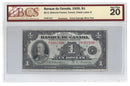 1935 Canada $1 Banknote Osborne-Towers French Text BC-2 Certified BCS VF-20