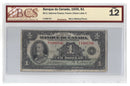 1935 Canada $1 Banknote Osborne-Towers French Text BC-2 Certified BCS F-12