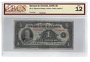 1935 Canada $1 Banknote Osborne-Towers French Text BC-2 Certified BCS F-12