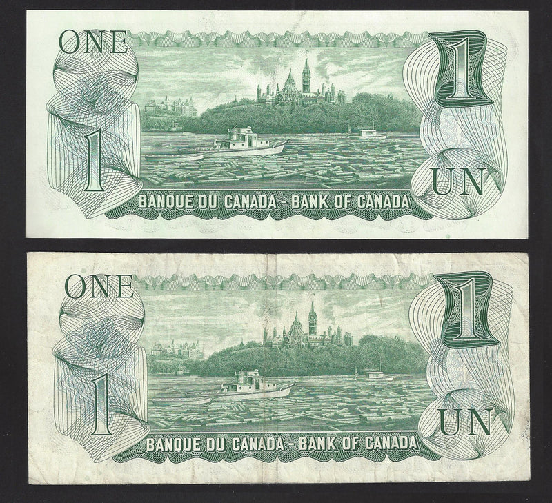 1973 $1 Pair Bill Bank of Canada Note Lawson-Bouey Prefix FA9972320/*FA3231061 (UNC/VF)