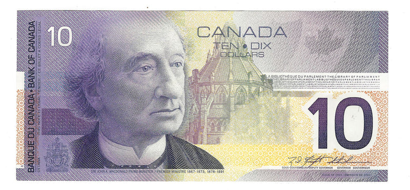 2000 Canada $10 Banknote Knight-Thiessen ,FDW, BC-63a  (UNC)